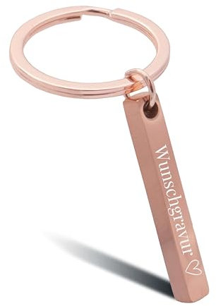 Online Schlüsselanhänger personalisiert rosegold I Schlüsselanhänger Gravur zum selbst gestalten, 4-seitig gravierbar I Personalisiertes Geschenk für Mama und Papa I Anhänger zum Beschriften
