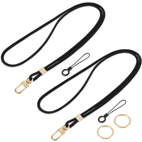 2 x Umhängebänder, niedliche Umhängebänder für Schlüssel, Schlüsselbänder für Ausweise, Kordel, Schlüsselband für Männer und Frauen, Schlüssel, Brieftaschen, Handys (schwarz)
