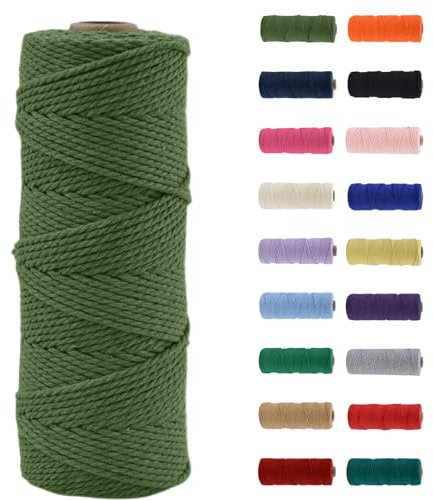 MORAINJAY 2mm Macrame Cord 100m, Avocado Green Macrame Cotton Cord Twine Rope Craft String, Natural Cotton Rope for Macrame Art, DIY Crafts & Gift Wrapping - 16 Vibrant Colors, Soft & Chemical-Free