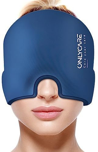 ONLYCARE Migräne Maske, Upgraded Migräne Kühlmaske Schlafmaske Kühlmütze Kühlhaube 360° Gel Surround kühlpads zur Linderung von Migräne, Kopfschmerzen