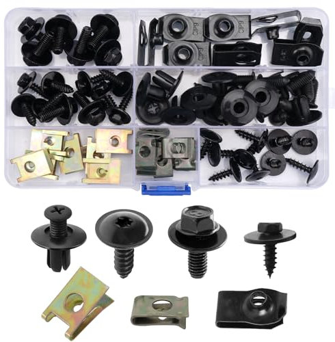 64 Pezzi Kit Viti per Carrozzeria Auto, Clip a U per Carrozzeria, Viti Fisse per Parafango Auto Carrozzeria, Tipo U in Metallo Clip Fissaggio Pannelli, Viti Autoperforanti, per Moto, Camion, Roulotte