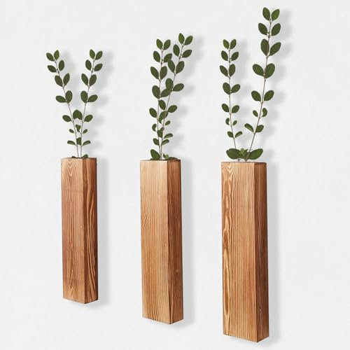Wand Pflanzgefäße, Holz Wandvase, Hängende Pflanzgefäße Aus Holz,Künstlicher Eukalyptus Wandpflanzgefäße, für Wohnzimmer,Schlafzimmer,Heimdekoration (Wand Pflanzgefäße, 3 Stück)