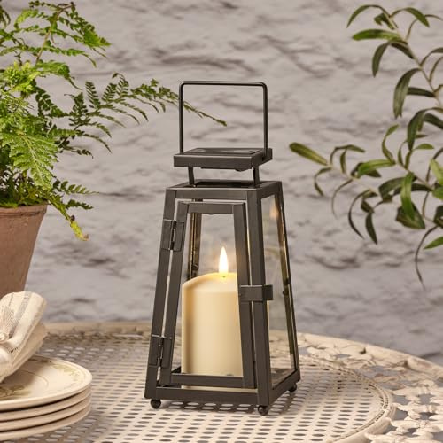 Lights4fun LED Metall Solar Laterne mit Outdoor TruGlow® Kerze 22cm Laterne Schwarz Metall Laternen für draußen wetterfest Laternen für draußen Solar Gartenleuchten für außen Solarleuchten Garten