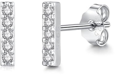Zolkamery Ohrstecker Silber 925, Klein Damen Silber Stab Ohrstecker mit Zirkonia, 925 Sterling Silber Vergoldet Ohrringe Stecker, Mini Unisex Hypoallergene Schlafen Ohrstecker für Mädchen Männer