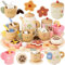 Beberolen Juego de Té de Madera para Niños, Comida de Juguete para Cocina Infantil, Accesorios de Juego de Comida para Niñas de 3+ Años en la Fiesta de Té de la Tarde y el Juego de rol de Picnic