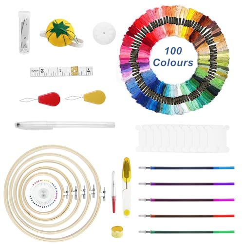 Comzantor Sticken Set Erwachsene, Stickset, Embroidery Kit, Stickübungsset | Kreuzstich Punch Needle, Stickerei Cross Stitch Kit, Stickrahmen, für Sticken Lernen und Anfänger