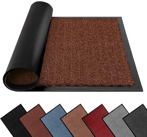 FB FunkyBuys Washable Dirt Trapper Door Mats Indoor & Outdoor, Heavy Duty Non Slip Doormats, Rubber Backed Floor Mat, Super Absorbent Front Door Mat, Entrance Rug (Rust-waved, 40cm x 60cm)