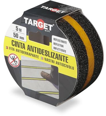 TARGET Cinta Antideslizante Adhesiva, Especial Áreas Oscuras, Seguridad Escaleras Rampas | Para interior y exterior, Anti caída (BANDA REFLECTANTE, 5 M X 50mm)