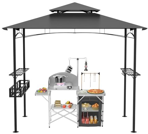 Aufun Gazebo per barbecue per esterni, 245 x 153 x 250 cm, impermeabile, con protezione dai raggi UV, per feste in giardino, barbecue, antivento, copertura per barbecue, per campeggio, giardino,