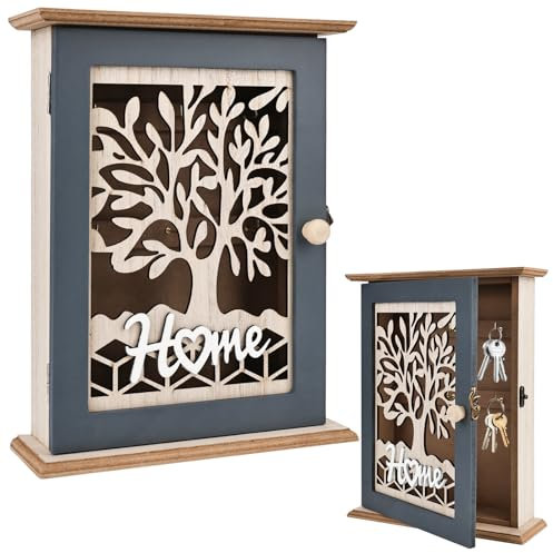 YYTECH Boite a Clef Bois, Boite a Clefs Murale, Boite a Clef Decorative, Armoires à Clés Vintage, Petite Armoire à Clés Murale pour Entrée Chambre Couloir 6 Crochets -Blanc 22 X 7 X 28,5 Cm