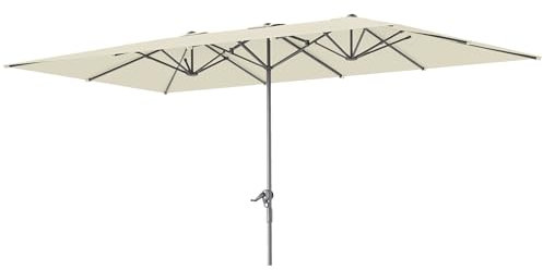 Outsunny Sombrilla Doble 4,5x2,6 m Sombrilla Terraza Exterior con Manivela Poste de Aluminio Impermeable y Protección UV50+ Parasol Grande para Terraza Playa Piscina Crema