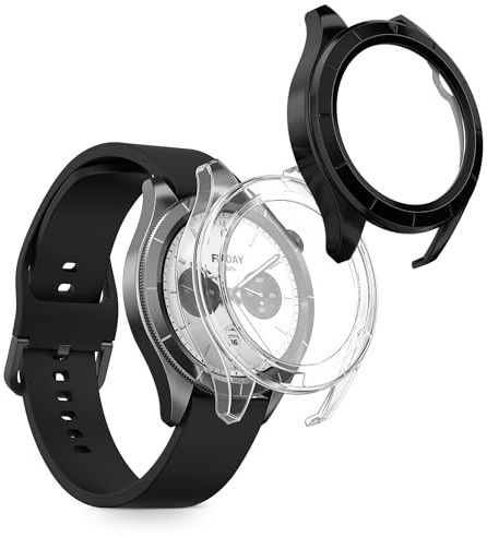 kwmobile 2X Glas Hülle für Xiaomi Watch S4 / Watch S4 eSIM Schutzhülle - Fullbody Fitnesstracker Case Set aus Glas - Transparent Schwarz