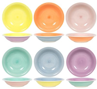 Cookinglife Pastel Harmony | Pasta Plates Set of 6 | Ceramic | Deep Plates 21 cm | Pastel-Coloured | Dishwasher Safe | Microwave Safe | Oven Safe
