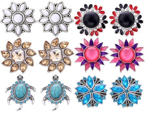 Glntyph 6 Stile von 12 Strass-Druckknöpfen, Schmuck-Anhänger, Ingwer-Knöpfe, 18/20 mm, für austauschbare Druckknöpfe, Schmuckherstellung, Damen, DIY-Armbänder, Halsketten, Ringe, Broschen, Zubehör