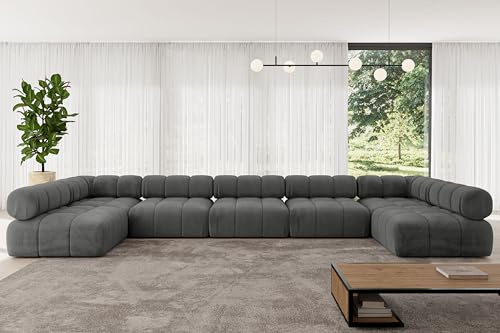 ALTDECOR Modulares Sofa Ecksofa in U-Form Corner modular Sofa Eckcouch Couch Wohnlandschaft Cauchsofa Polstersofa Garvo-U3-475x190x70 cm Dunkelgrau
