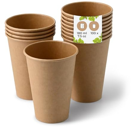 BIOZOYG Bicchieri di cartone 100 pezzi 180 ml / 7,5 oz - Bicchieri usa e getta per caffè - Bicchieri di cartone per bevande calde - Alternativa ai bicchieri di polistirolo, bicchieri di carta