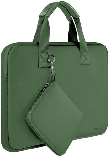 HSEOK Laptop Sleeve 13.3-14 inch Case with Small Pouch, Neoprene Computer Bag Compatible with MacBook Pro 14 M4/M3/M2/M1 2025-2021, Mac Air/Pro 13.3 and Most 13-14 inch Notebooks,Olive green