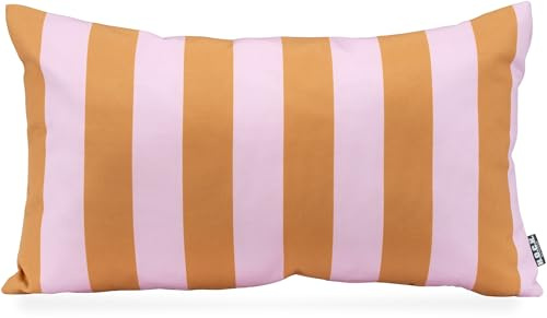 H.O.C.K. Riviera Stripe Outdoor Kissen – Wetterfeste Streifenkissen mit Blockstreifen – UV-Beständig, Wasser- & Schmutzabweisend – Handmade in Germany (Cognac Flieder)