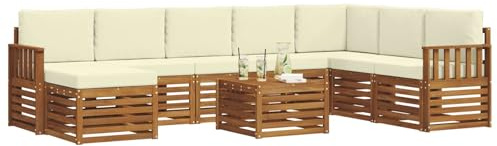 vidaXL Sofagarnituren 9 pcs Natur und Creme Massivholz Akazie, Modernes Outdoor-Sofa Set, langlebige Sitzmöbel für Garten, Terrasse, Lounge und gemütliches Wohnen