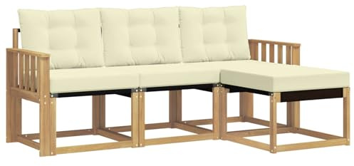 vidaXL Outdoor-Sofagarnitur mit Kissen 4 pcs Weiß und Creme, Garten-Sofa, modernes Lounge-Set für draußen, haltbar, gemütliche Terrasse-Sitze für jeden Anlass