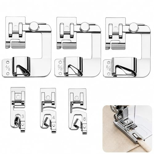 6 Stück Nähfüße,Nähfuß Zinklegierung Rollsaumfuss für Nähmaschine | 6 Größen - Nähmaschinen Zubehör - Nähmaschinenfüße für DIY Nähprojekte