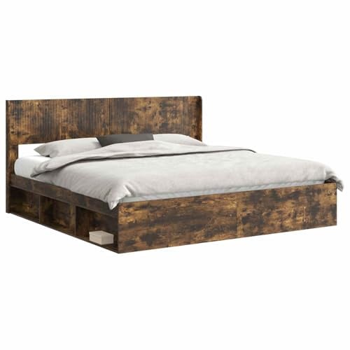 vidaXL Bettgestell mit Stauraum und Kopfteil 3 pcs Holzwerkstoff, Moderne Bettgestell, rechteckig, Stauraum, Latten-Design, praktische Möbel für Dein Schlafzimmer