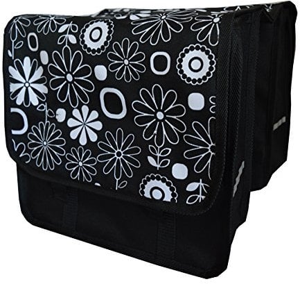 FAHRRADTASCHE 26 28 Erwachsene Satteltasche Gepäckträgetasche Doppel 2x15l / Einzelne 1x15l (13. Duo - Blumen S/W)