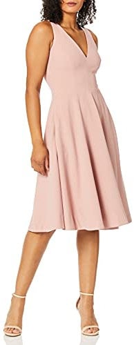 Dress the Population Catalina Kleid für Damen, halblang, ärmellos, enganliegend, unten ausgestellt, einfarbig, Blush, Groß