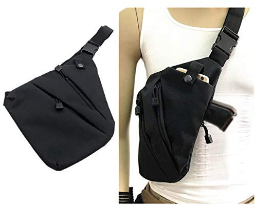 FIRECLUB Multifunctional Concealed Tactical Storage Gun Bag Holster Men's Right Nylon Shoulder Bag Anti-Theft Bag Chest Bag Hunting,Cycling, Camping, Leisure, Sports (Black)