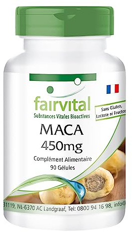 fairvital Capsule di Maca 450 mg, 90 capsule, facili da deglutire, ALTO DOSAGGIO, VEGANE, estratto di radice 5 volte concentrato
