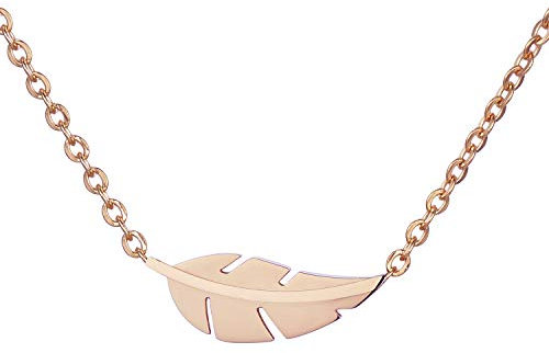 Morella Damen Halskette Symbol Blatt Anhänger Edelstahl Rosegold im Samtbeutel