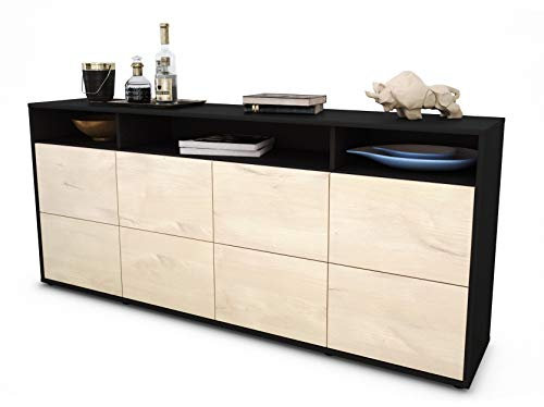 Stil.Zeit Sideboard Evita, Korpus anthrazit matt, Front Holz-Design Zeder (180x79x35cm) Push-to-Open Technik