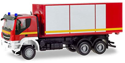 herpa 094610 – Iveco Wechsellader Feuerwehr, LKW Trakker, Modell Auto, Baustellenfahrzeug, Modellsammlung, Miniaturmodelle, Kleinmodell, Sammler, Detailgetreu, Kunststoff, Mehrfarbig - Maßstab 1:87