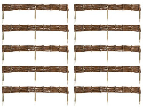MC.Sammler 10 x Weide Beeteinfassung 16 Größen (Höhe: 10 cm Länge: 120 cm) Weidenzaun Rasenkante aus Weidengeflecht - Garten Beetbegrenzung für Blumen - Steckzaun mit Buchepflöcken für Weg-Abgrenzung