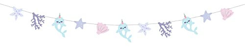 Girlande DIY Narwal und Meerestiere 1m x 1 Stück Papiergirlande zum selbst Basteln Geburt Babyparty Baby Shower Kindergeburtstag/Girlande Banner Narwhal Papier hängende Dekoration Seestern Perlen