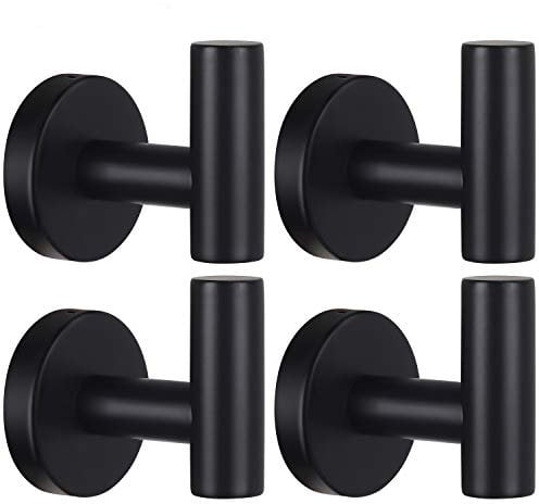 Towel Hooks Bathroom Coat Hook Robe Hook Stainless Steel Heavy Duty Door Hanger Towel Robe Clothes Cabinet Closet Sponges Wall Hook for Bathroom Bedroom Kitchen Hotel Pool 4 Packs Matte Black