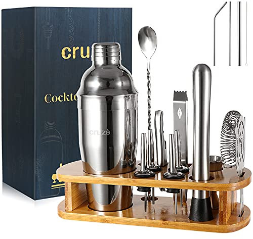 Cocktail Shaker Set 12-Piece | Premium Stainless Steel 25oz Bartender Kit with Strainer & Bar Tools - Professional Barware for Home Parties