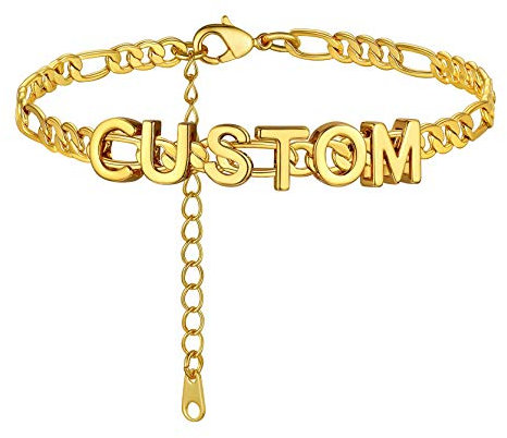 GoldChic Kupfer Figaro Fußkettchen Buchstaben Charm Fußkette Einstellbare Sommer Fußkette Knöchel Ketten Boho-Stil Alphabet Fußkette Anklet Figarokette DIY-Zubehör in Gold mit 22cm+5cm Kette