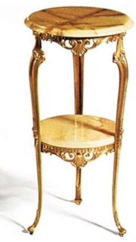 Casa Padrino Luxus Barock Beistelltisch Gold/Beigefarben Ø 35 x H. 72 cm - Runder Messing Tisch mit Marmorplatten - Barock Wohnzimmer Möbel - Luxus Qualität
