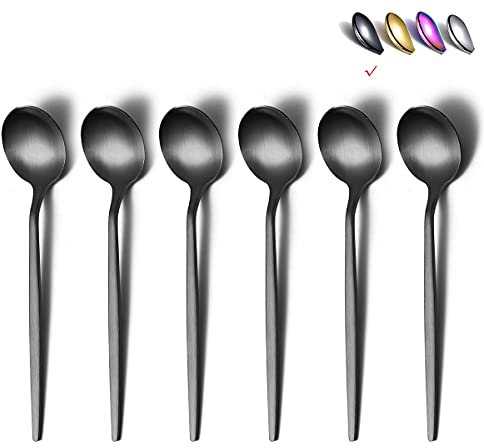HOMQUEN Mattschwarze Teelöffel, 6 Stück, 6,6 Zoll Löffel, Besteck, Kleine Edelstahllöffel, Teelöffel Für Zuhause, Küche Oder Restaurant, Spülmaschinenfest (Matte Black-6,6 Zoll)