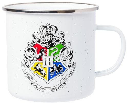 Silver Buffalo Harry Potter Hogwarts Tasse mit Wappen der Hexerei und Zauberei, Gryffindor, Slytherin, Hufflepuff und Ravenclawe, Emaille, 600 ml