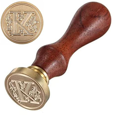 Anawakia Siegelstempel Vintage-Stil Wachs Siegelstempel Siegel Set A-Z Dekorativer Siegel Petschaft Holzgriff Brief 26 Buchstaben DIY Holz Wachs Siegel Stempel 1 Stück (K)