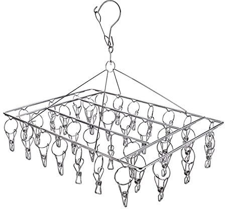 Beilala Clothes Sock Drying Rack with 36 Pegs, Swivel Windproof Underwear Dryer Stainless Steel Laundry Hanger for Washing Line Indoor Outdoor