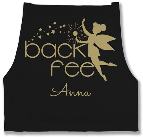 Schürze - Backschürze Damen Frauen - Back Fee I Backfee I Geschenk Backen I Hobbybäckerin - 85x69 - Schwarz - personalisierte geschenke bäckerschürze gift baking bäcker kochschürzen