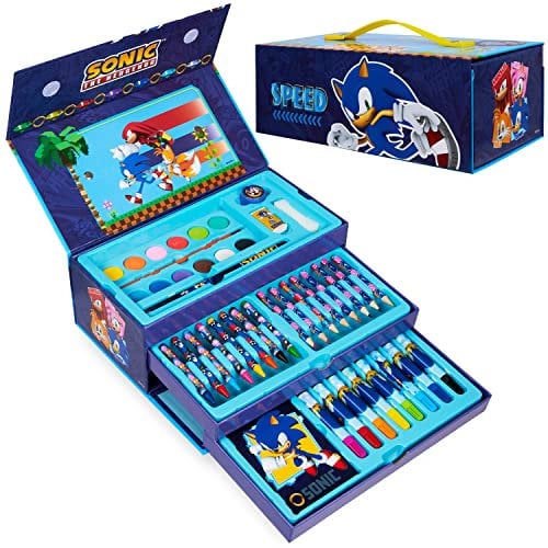 Sonic Bastelset Kinder Filzstifte und Buntstifte Schule Zeichenzubehör, 40+ Stück Art Set Bastelkoffer Ideal für Ausflüge Kindergarten Malset Jungen Mädchen, Geschenke für Kinder Malzubehörsets