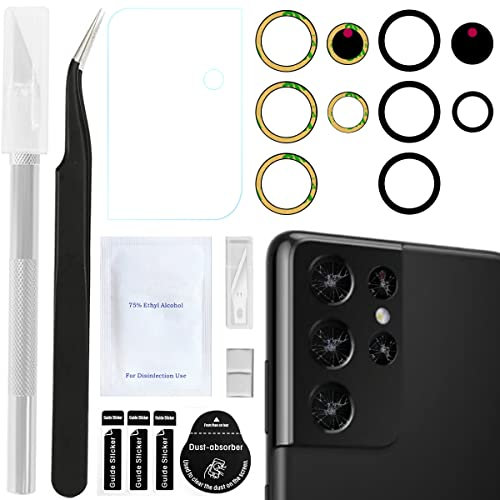 ZHUROUPU 2 Pack Back Rear Camera Glass Lens Replacement for Galaxy S21 Ultra Camera Glass Lens with Back Adhesive, Repair Tool Kit, Camera Glass Lens Protector