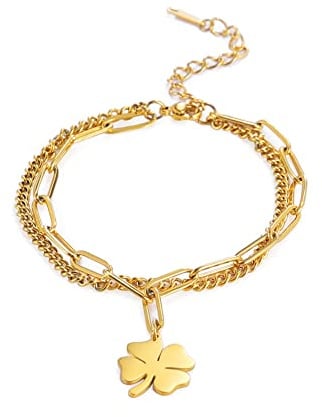 LIKGREAT Vierblättrige Kleeblätter Armbänder für Frauen Mädchen Saint Patrick's Day Herzförmiges Glücksarmband Irischer Glücksbringer Edelstahlschmuck Geschenke für Weihnachten Neujahr