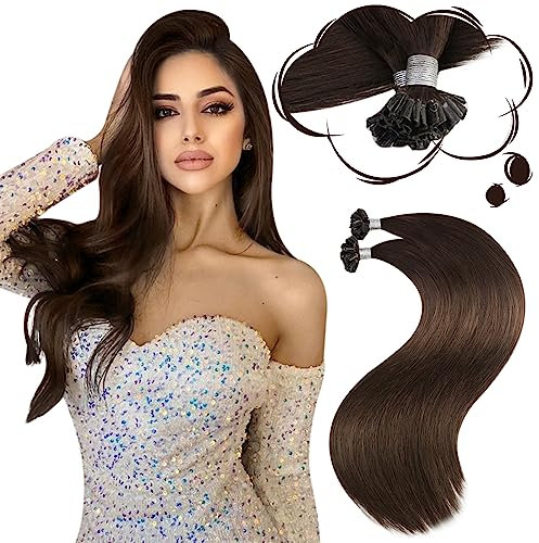 Moresoo Brown Pre Bonded Hair Extensions Dark Brown U Tip Human Hair Extensions Hot Fusion Hair Extensions 14 Inch 40g/Pack #4