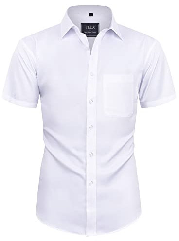 siliteelon Mens White Shirts Short Sleeve Stretch Dress Regular Fit Casual Business Summer Shirt with Pocket XL