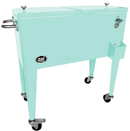 AXI Retro Getränkekühler Minzfarbe | Kühlwagen/Kühler mit Rollen - 76 Liter | Fahrbare Kühlbox für den Garten/Outdoor